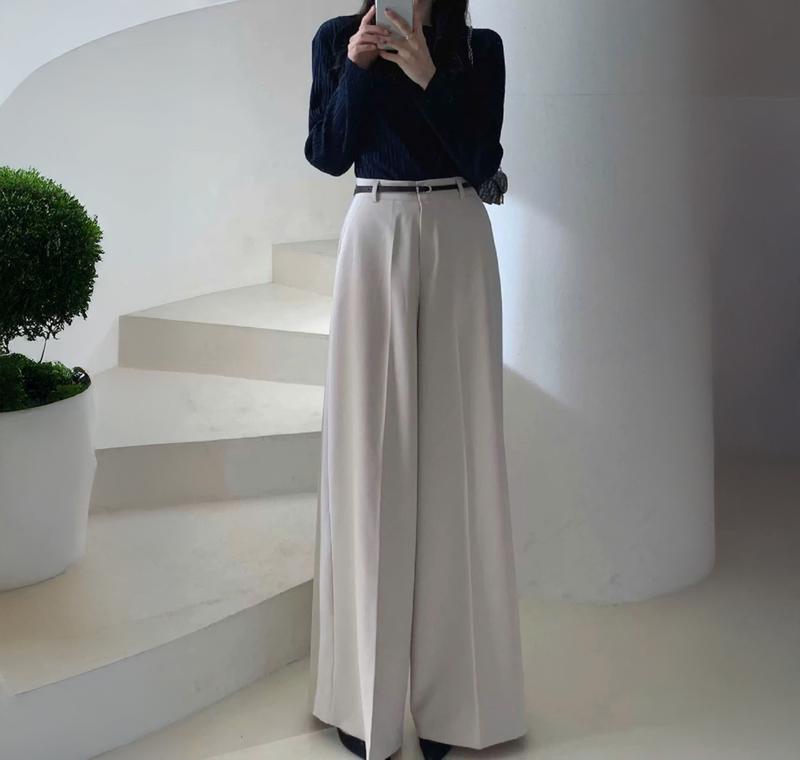 [KHÔNG KÈM THẮT LƯNG] Quần tây nữ ống suông rộng dài chạm đất HARI chất vải cotton lạnh dày, có độ rũ, đứng form Q10