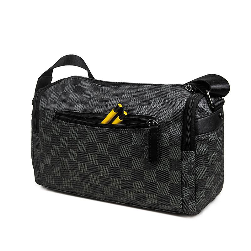 Product Introduction of Stylish Plaid PU Leather Men's Shoulder Casual Oblique Bag Simple Business Bag Square Bag 5