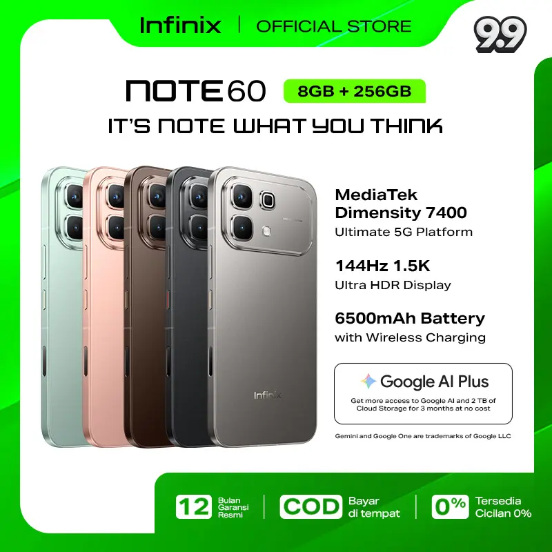 [Authorized Infinix] Infinix Note 60 8/256GB - Up to 16GB Extended RAM - Dimensity 7400 Ultimate - 6.78” 1.5K Amoled - 50MP - 6500 mAh - NFC