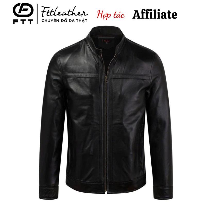 Áo da bò nam cao cấp áo da thật Fttleather Racer Jacket Viền Ngang Ngực AD204 AFF
