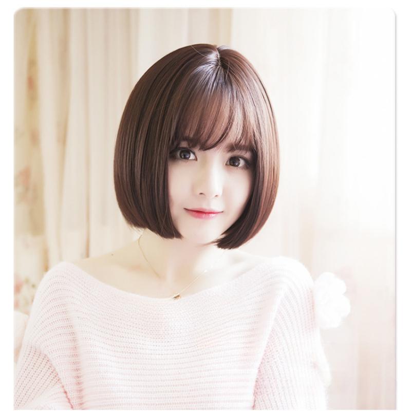 Wig Female Short Hair Bobo Grandma Gray Wave Head Round Face Hair Cover Full Head Cover Air Bangs Straight Hair Natural 4