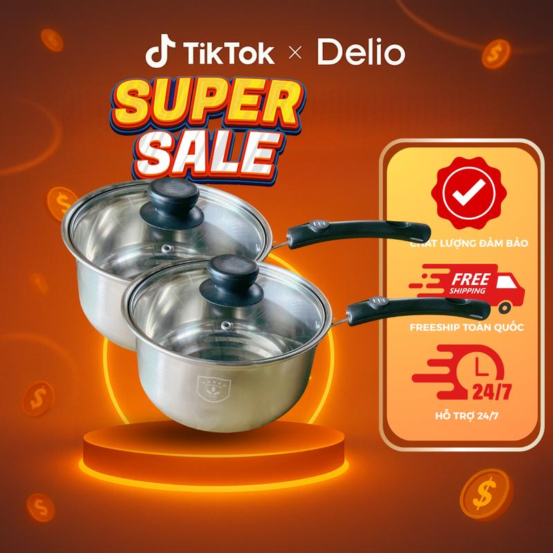   Combo 2  Quánh Inox Nắp Kính Delio Size 18CM - Dùng Được Bếp Gas Hồng Ngoại Bếp Điện 