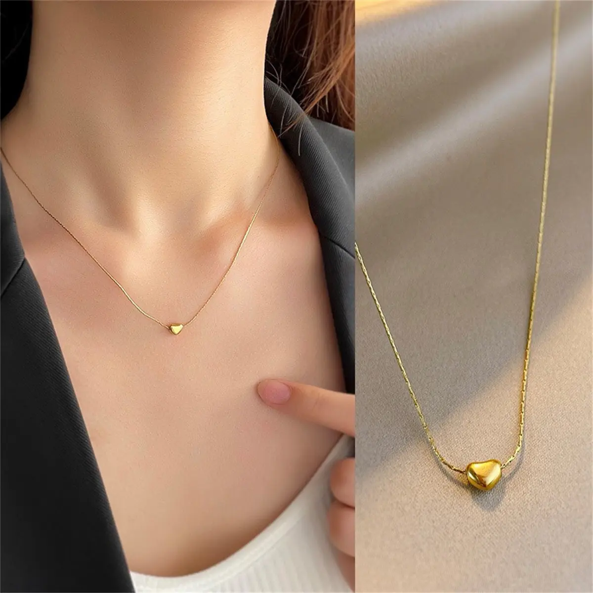 Simple and delicate niche light luxury necklace small love pendant necklace does not fade gold plated titanium steel collarbone chain female