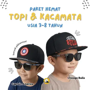 Paket Hemat Topi Snapback & Kacamata Anak Cowok Usia 3-8 Tahun Premium Quality