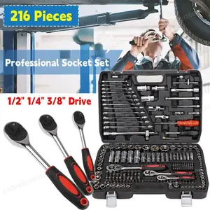 Set Kunci Sok Kunci Shock 216 pcs Mobil Motor Lengkap Socket Tool Kit set Pas Ring Motor Mobil Kunci Socket 1/4" + Obeng shock Tool Kit Set