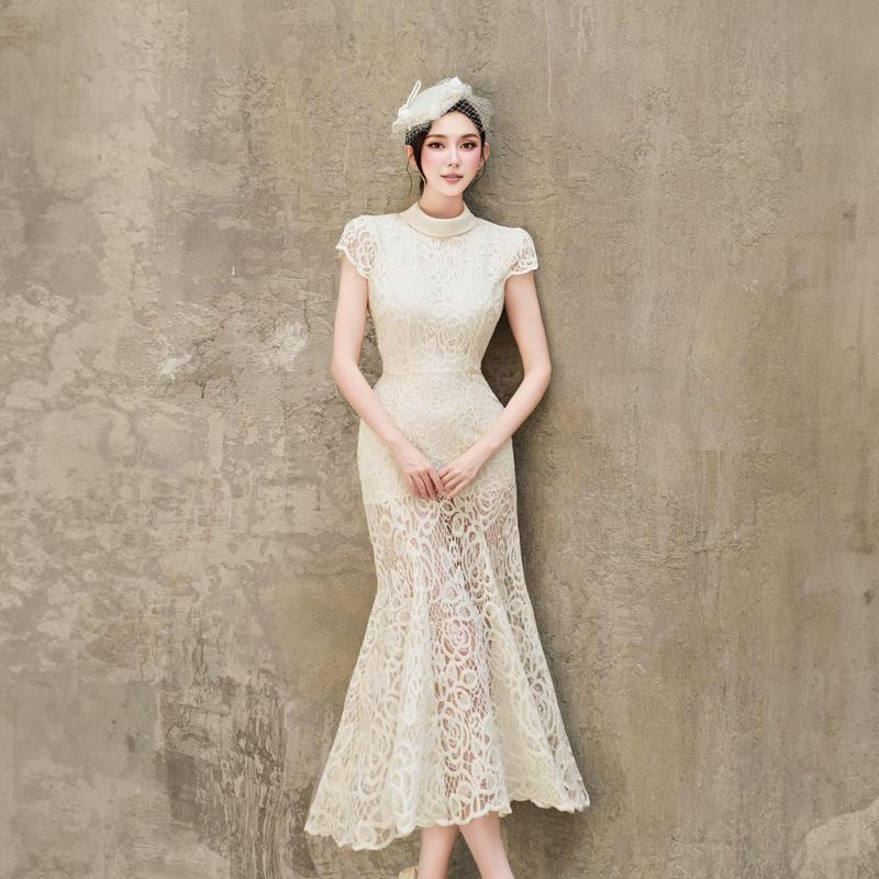  Reli Dress | Váy nữ thiết kế Ren hoa 3D bèo trễ vai H.I.U Fashion | đầm dáng xoè đuôi cá sang trọng cao cấp HIU design 