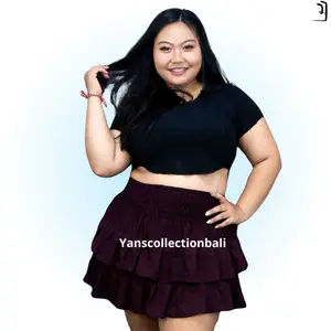 Rok mini wanita tumpuk motif bawahan Dewasa Pendek