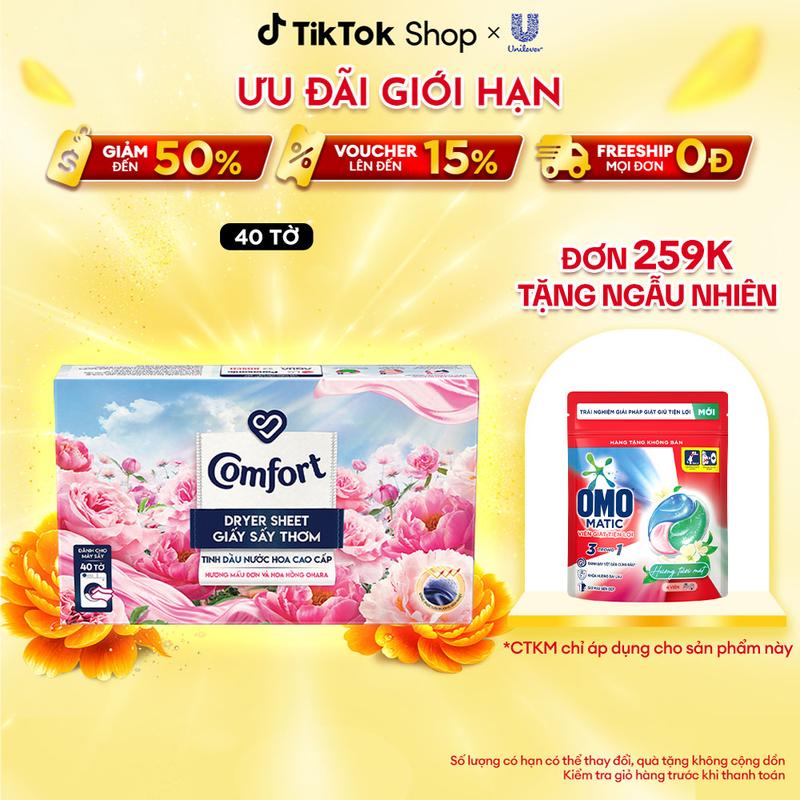 Giấy Thơm Comfort Hương Mẫu Đơn Và Hoa Hồng Ohara 40 tờ, Dành Cho Máy Sấy Quần Áo, Tủ Quần Áo [1]