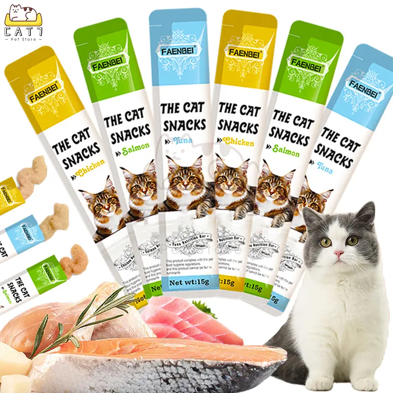 Camilan kucing, kucing makanan ringan 15g, camilan strip, makanan ringan kucing basah/Salmon cat snacks/Chicken and cat snacks/Golden Tuna Cat Snack 2