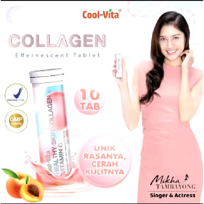 (1 TUBE) Coolvita healthy skin collagen + vitamin C rasa peach