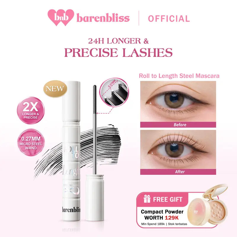 【MUST HAVE】BNB barenbliss Roll to Length Steel Mascara | Iron Mascara, Waterproof, Sweatproof & Smudgeproof, Maskara 24 Jam Panjang & Lentik, Tanpa Gumpal, dengan Vitamin E 0