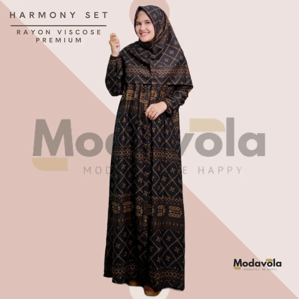 Gamis Dress Wanita Harmony Set Dress Hijab Dress Wanita Terbaru Kekinian Rayon Viscose Premium