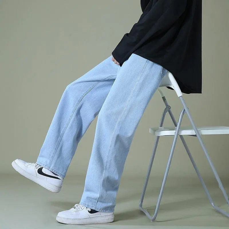 Celana Jeans Pria Baggy Pants Korean Style Oversize Straight Loose Blue Reguler Fit