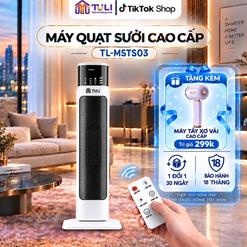 Máy Quạt Sưởi Gốm TL-MSTS03, Công Suất 2000W, Phù Hợp Cho Gia Đình, Màn Hình Điều Khiển Cảm Ứng Kèm Điều Khiển Từ Xa, Có Thể Điều Chỉnh 3 Mức Nhiệt, Hẹn Giờ Tiện Lợi, Có Thể Phun Sương Tạo Ẩm, Bảo Hành 18 Tháng