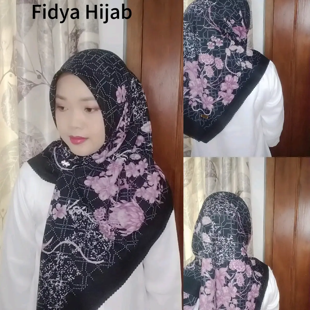 Hijab Segiempat Motif Bahan Voal / Hijab Motif Premium / Hijab Premium Hitam Nyaman Kerudung Cantik