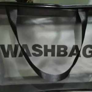 ANP88 - Washbag Travel Transparan Anti Air Tas Kosmetik Haji Umroh Toiletries Bag Bahan PVC Tebal Waterproof Desain Semi Frosted Kapasitas Luas Cocok untuk Haji Umroh dan Traveling