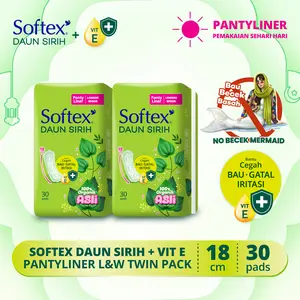 Pantyliner Softex Daun Sirih + Vitamin E Longer & Wider 30s x 2 Pack - Pantyliner Daun Sirih