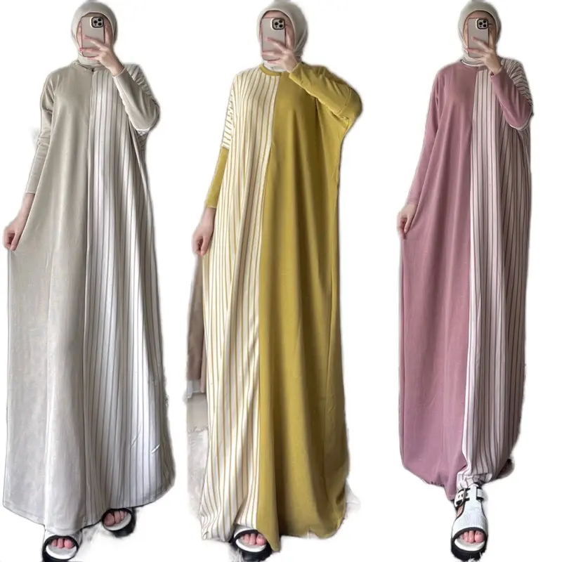 MN- Jemma Gamis Batwing Two Tone Knit Tebal Busui Frendly Wanita Dress Muslim Kerja Variasi Panjang Brown Syari Menyusui