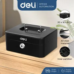 Deli Brankas Uang / Kotak Uang Besi / Kotak Emas / Cash Box 20x16x9 Penyimpanan Alat brankas