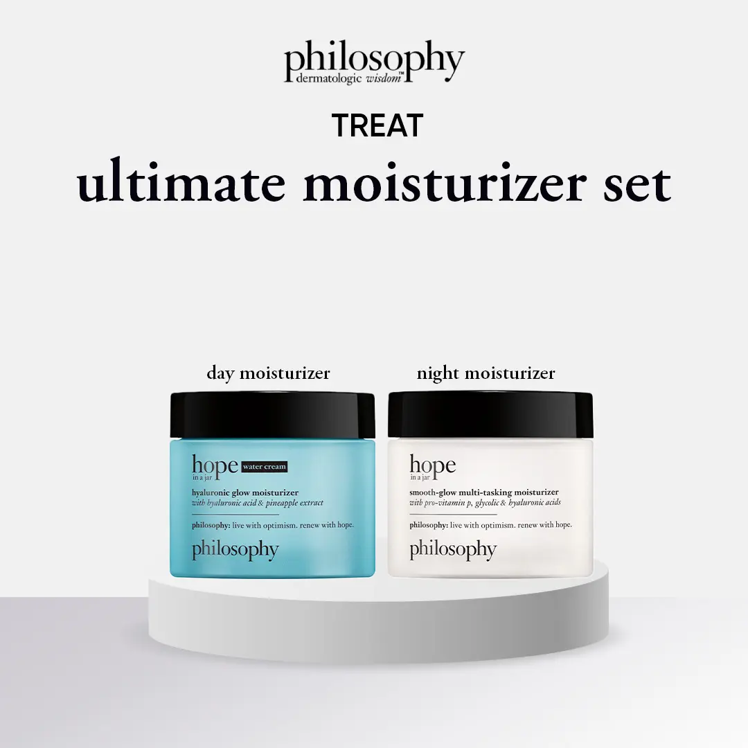 [buy 2 save 25%] philosophy ultimate moisturizer set (hope in a jar smooth-glow multi-tasking moisturizer + hope in a jar hyaluronic glow moisturizer 60ml) | day & night moisturizer with enhanced hyaluronic acid for all-day hydration