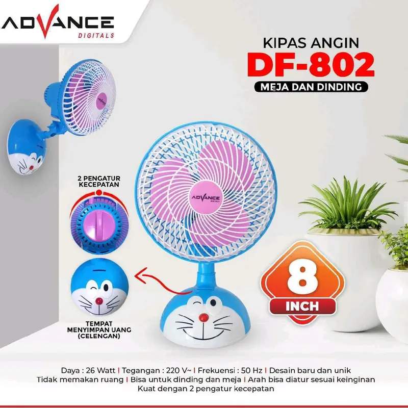 Kipas Angin Meja dan Dinding Advance DF-802 8 inch/Kipas Karakter Advance DF802 0
