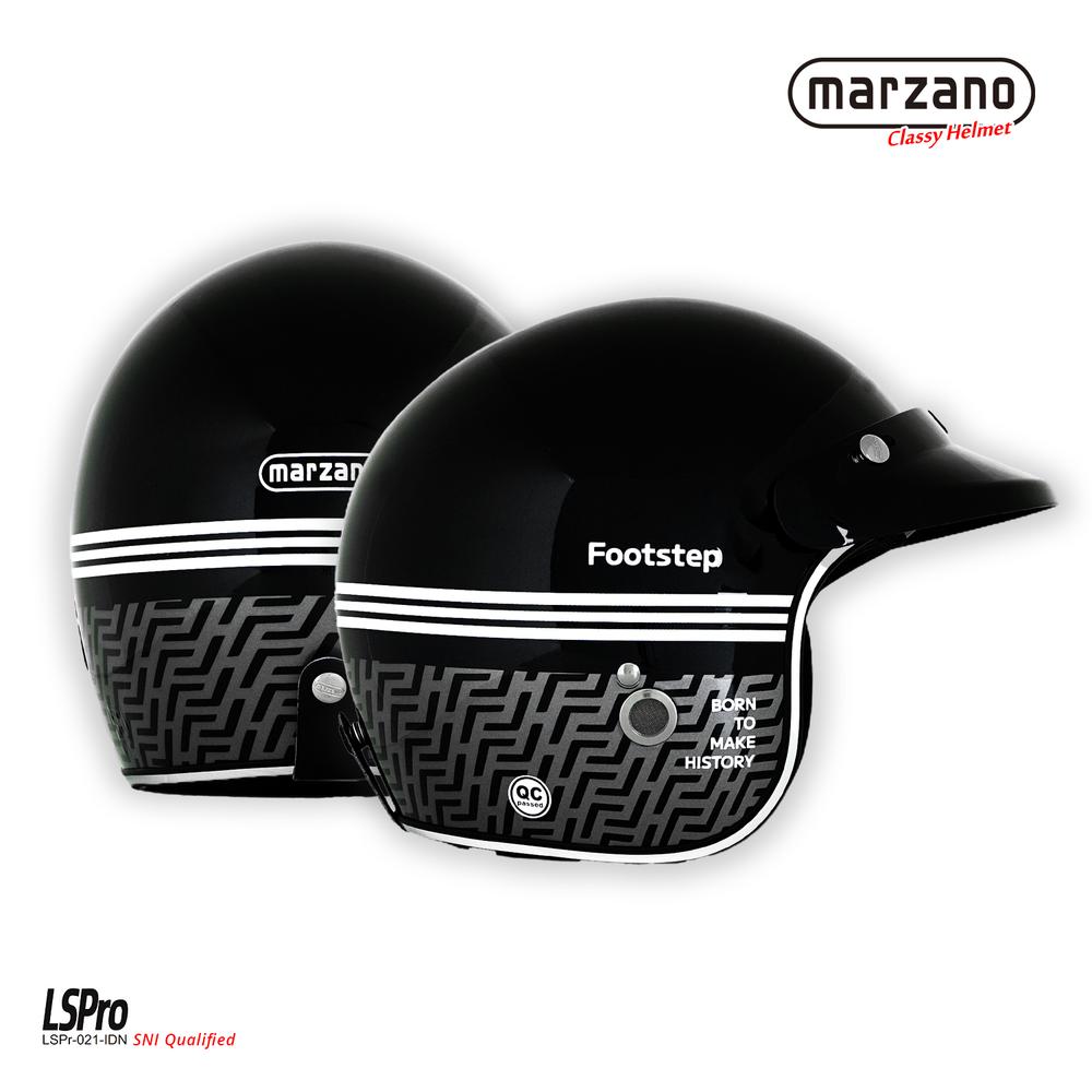 Marzano X Footstep Helm Retro Bogo Half Face Scorpio Black Glossy Size S-XL Berstandar SNI - S