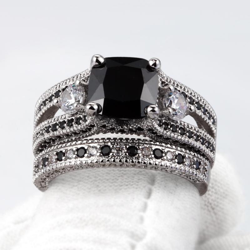 Product Introduction of Black Square Stone Ring Sets Luxury 2 Rounds Fashion Cocktail Party Rings Jewelry For Women Gifts ZYR617 4