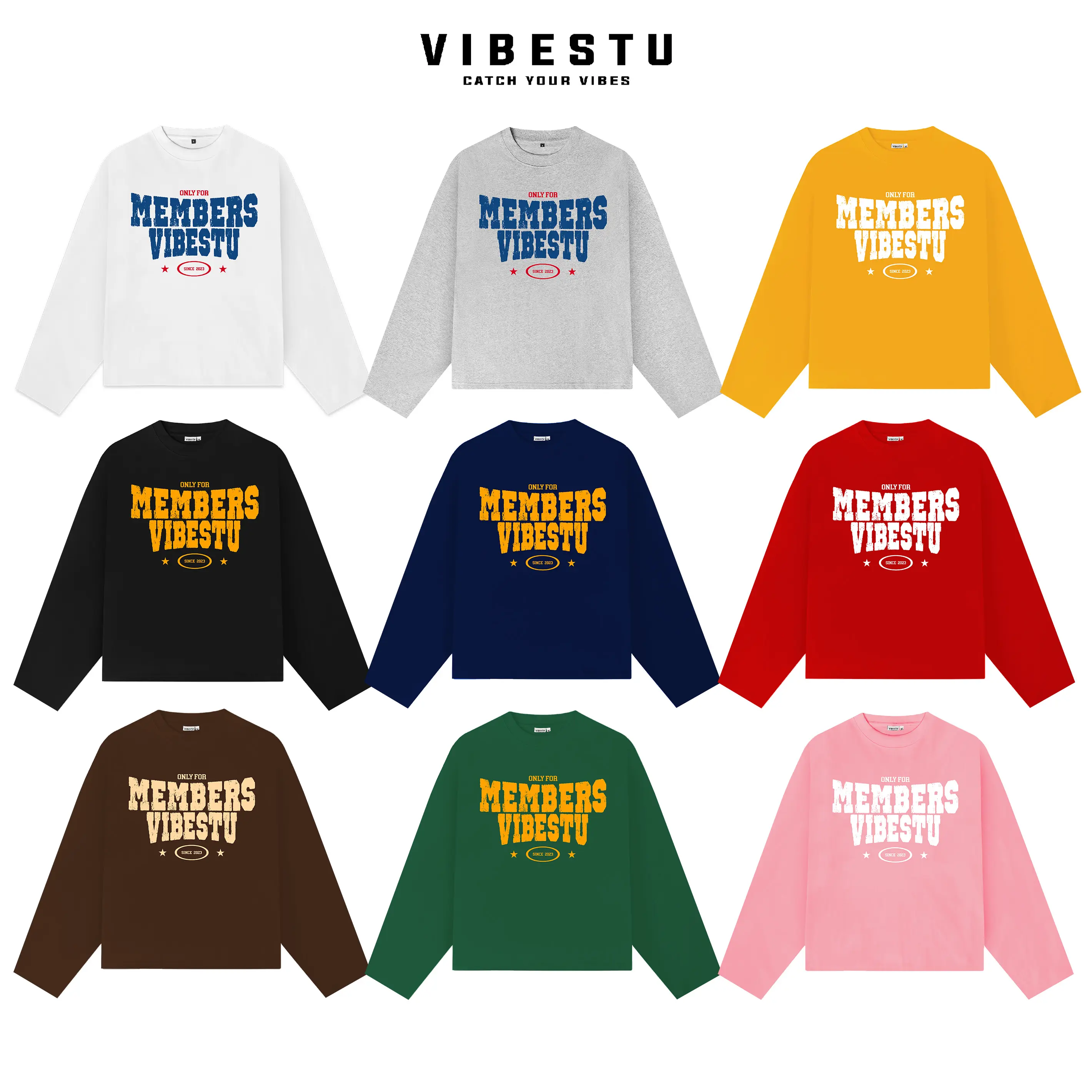 Áo Thun Tay Dài Form Boxy VIBESTU '' Only Members '' Áo Longsleev Unisex Cotton 250Gsm Menswear