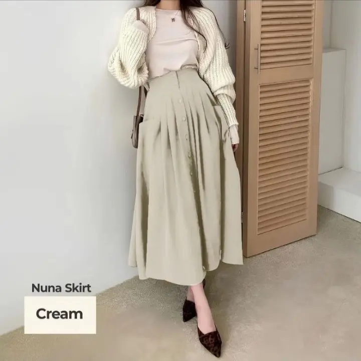 Rok nuna skirt Korea style bahan cotton twill // rok wanita model kancing // Nuna skirt Rok wanita kekinian 1