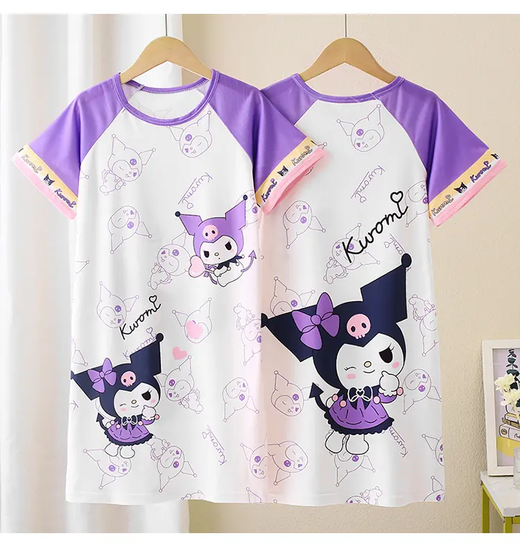 Kids Pajamas Girls Clothing Short Sleeve Nightdress Cartoon Printing Sleepwear Crew Neck Big Girls Sleep Dress Girl Dress