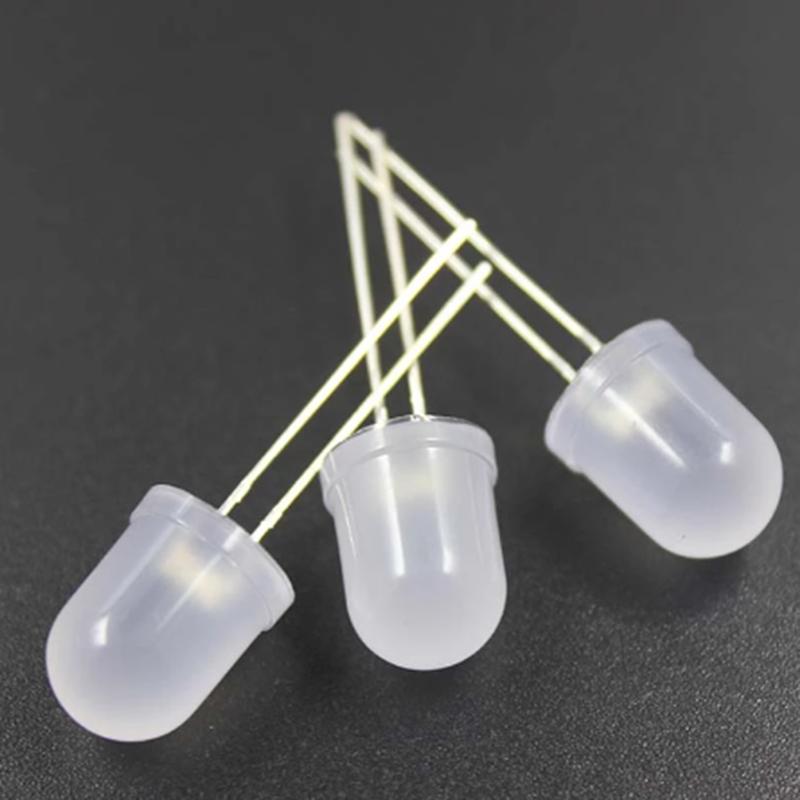 Product Introduction of 10PCS 10MM round head with edge mist long foot red yellow blue green white warm white LED light bead F10 opal white light 8