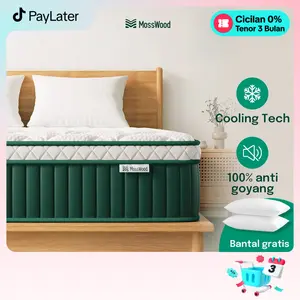 MossWood Kasur Busa Spons Pocket Spring Tebal 25cm Lantai Matras Anti Lembab Free Bantal Cooling System 3D Ice Silk dengan Teknologi Dingin & Busa Peppermint