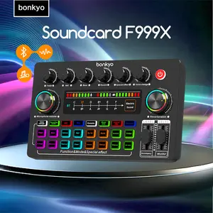 Bonkyo Soundcard F999X Profesional 5V LED Touchscreen Efek Terbaru untuk Penyanyi TikTok & Streamer Live Kualitas Suara Teroptimasi Output Multi-Saluran Rekaman Audio Berkualitas Tinggi Antarmuka Audio Versatile Plug and Play