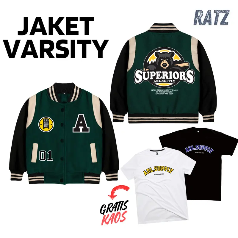 RATZ.KIDS - JAKET VARSITY ANAK MODEL SUPERIORS LAKI LAKI PEREMPUAN CUSTOM INISIAL A-Z  USIA 2-12 TAHUN GRATIS KAOS Fashion 1