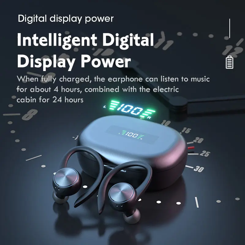 Tai nghe thể thao TWS Bluetooth 5.0, tai nghe trò chơi âm thanh nổi, tai nghe không dây chống nước, tai nghe Bluetooth, tai nghe âm thanh nổi không dây thực sự, móc tai, không thấm nước