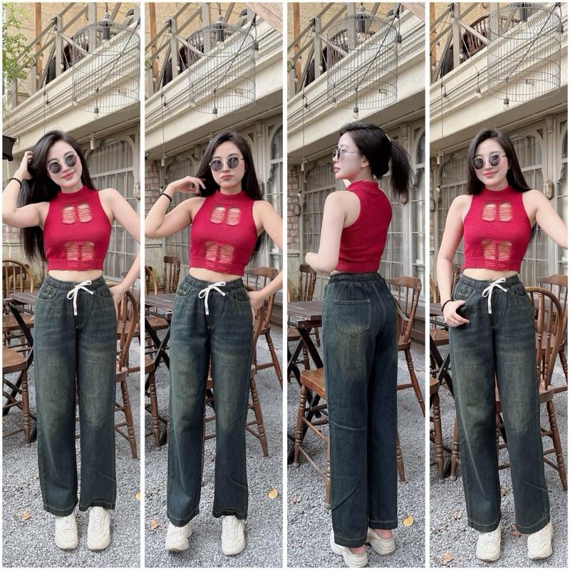 [lưng thun-115A] (bigsize) Quần Jeans Nữ Ống Suông big size không Rách Cotton nhà RU BY Women Pants Ong unisex quần jean Kem bò