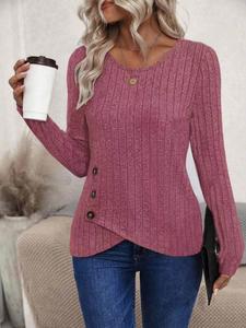Top casual de cuello redondo para mujer de talla grande, nuevo estilo europeo holgado con manga larga, ropa de moda cómoda para damas