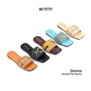 WXYFan Sandal Flat Wanita Rajut Cantik Elegan Sendal Teplek Cewek Kekinian Terbaru Donna Series