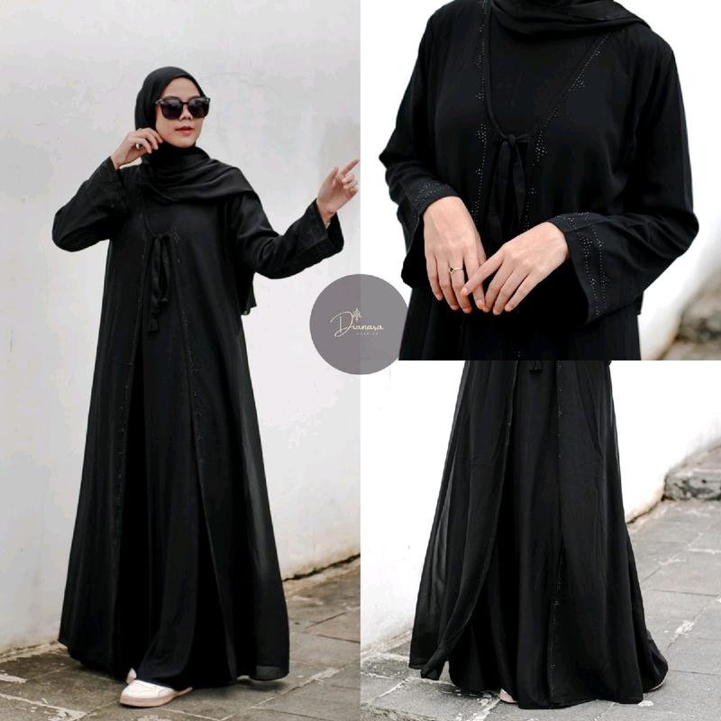 ABAYA NAZIRA FULL HITAM  mote swarosky Hitam Polos terbaru 2024 Mutiara Muslim Wanita Bordir Ceruty 1