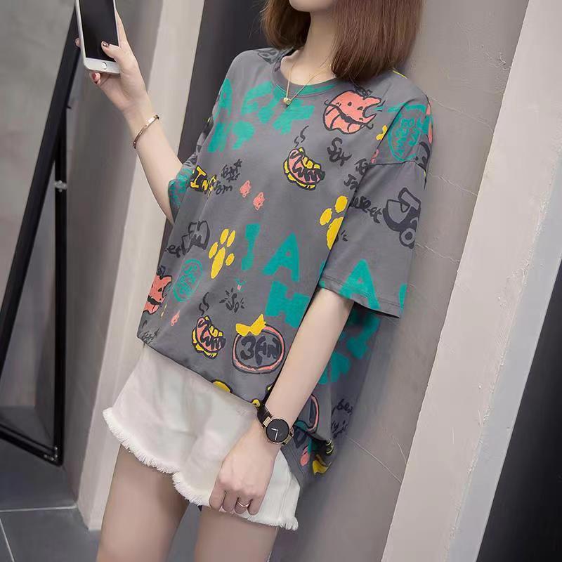 Product Introduction of New pure cotton printed short sleeved T-shirt for chubby girl in summer, loose and shaping with a belly covering top Womenswear Lingerie 6