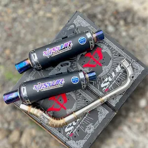 Type Exorcist Knalpot Non Samlong Original SWR Racing Fullsystem Aerox Desain Stylish Performa Optimal Slincer Blue Pipa Header Stainlis 3 Prrr Breket Stiker untuk Beat Vario Mio Nmax PCX160 Knalpot Motorcycle custom