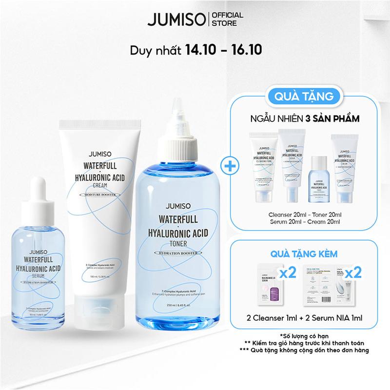 Bộ ba sản phẩm dưỡng ẩm chuyên sâu JUMISO Waterfull set (Nước cân bằng JUMISO Waterfull Hyaluronic + Tinh Chất JUMISO Waterfull Hyaluronic Acid + Kem Dưỡng Da JUMISO Hyaluronic Acid)