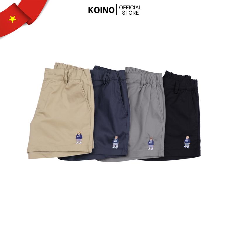 Quần short ngắn thêu gấu Koino nữ vải kaki 4 màu basic Women Pants Lưng Cao Có Túi Khuy
