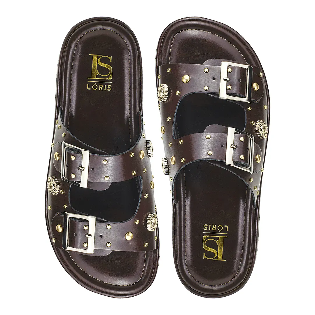Sandália Rasteira Papete Flatform Rebite Fivela 052-040