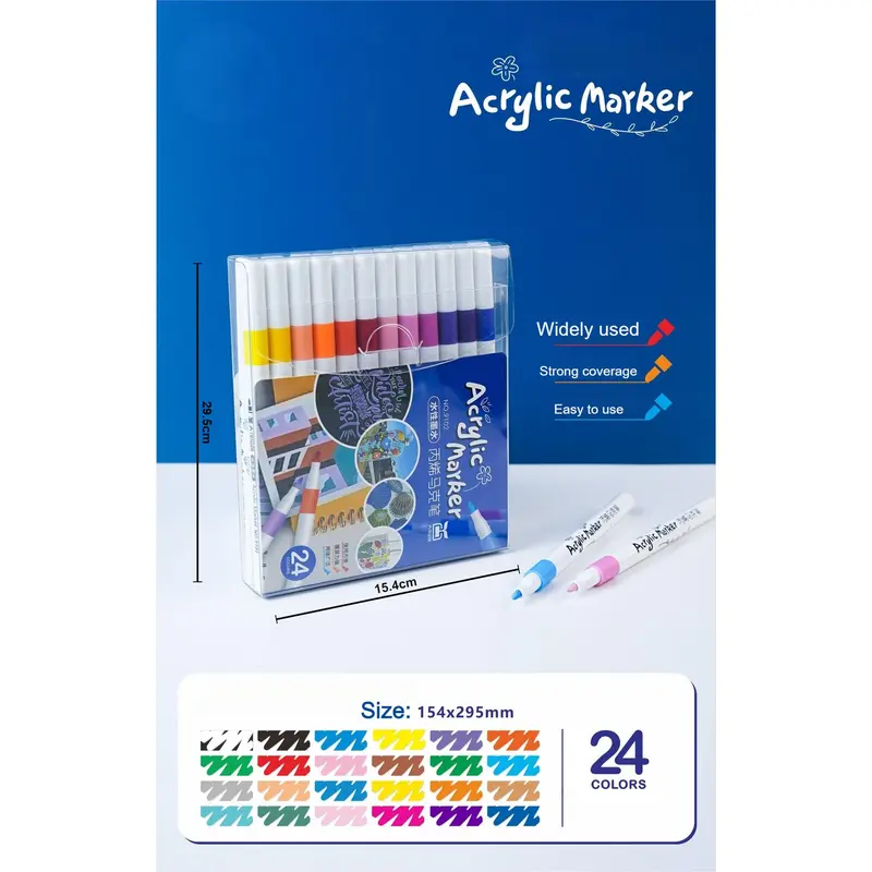 Bút Đánh Dấu Acrylic, 24 Màu, Thích Hợp Vẽ Tranh, Bút Chì Màu Nước, Dành Cho Trẻ Em, Đánh Dấu Graffiti, Chất Liệu Acrylic 0