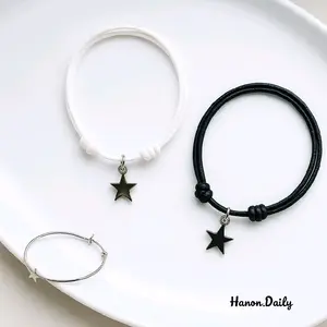 [COUPLE BRACELET] Gelang Pasangan Bintang Tali Korea Waterproof - Elegan & Simbol Cinta/Gelang Bintang Gantung  Hitam Putih Hadiah Pria Wanita