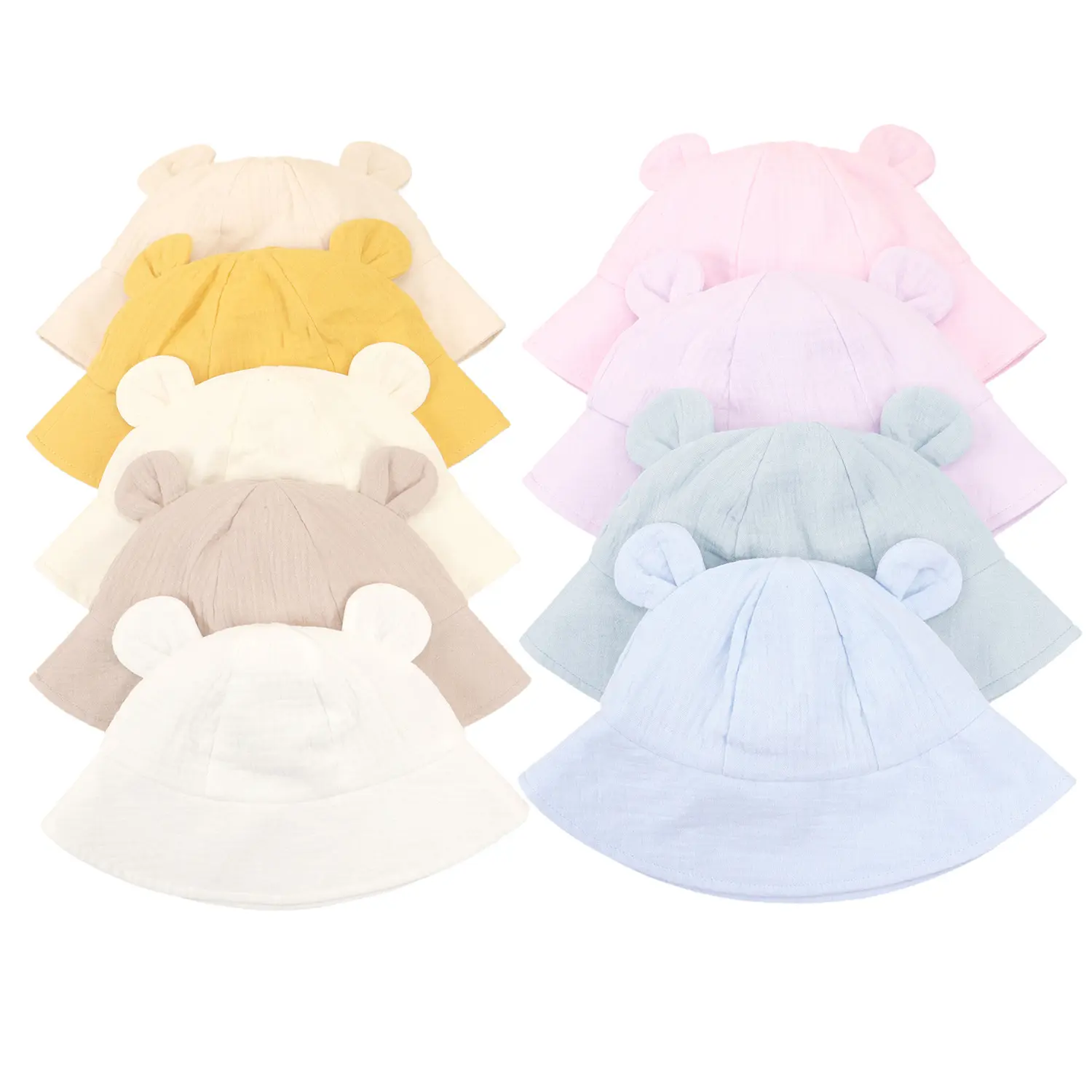 New baby fisherman hat pure cotton breathable cartoon bear children's hat 1-3 years old fruit floral print outdoor sun protection hat