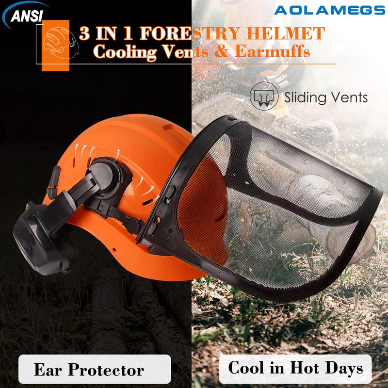 Product Introduction of AOLAMEGS Industrial Forestry Safety Helmet Visor Earmuffs Chainsaw Arborist Logging Hard Hat Goggles CE ABS Construction Working Hard Cap 12