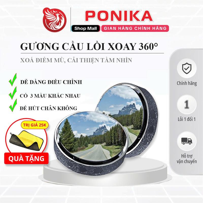 Tặng Khăn Cặp 2 Gương Cầu Lồi Hút Kính Hậu Ô Tô Xoay 360 Độ Ver2