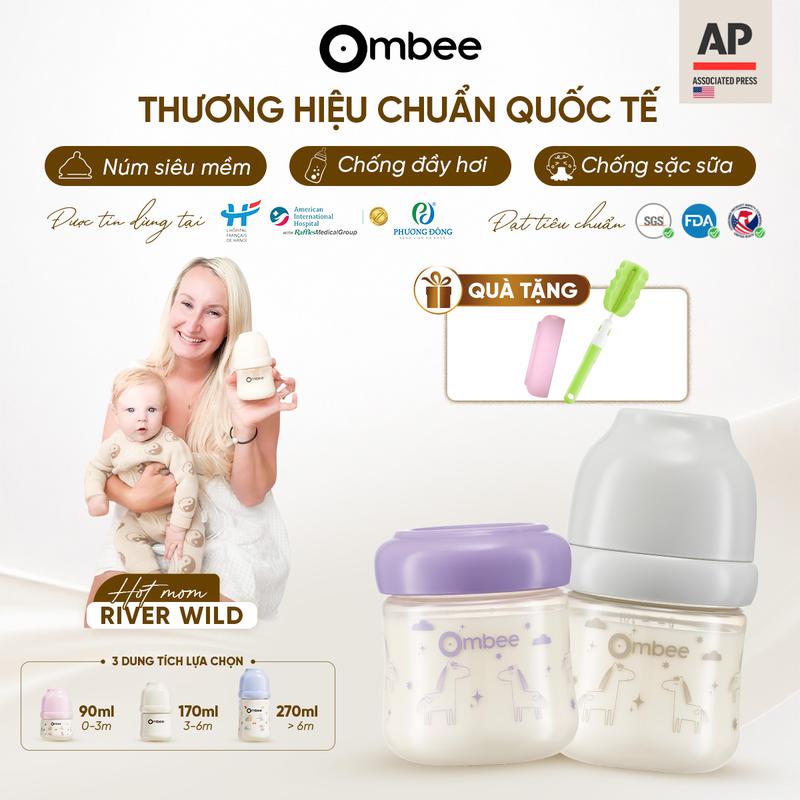 Bình Ombee PPSU cao cấp chống sặc chống đầy hơi cho trẻ sơ sinh tutee siêu mềm, bình cổ rộng nhiều họa tiết đầy đủ dung tích an toàn cho bé